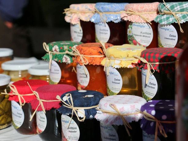 Jam jars decorated with fabric