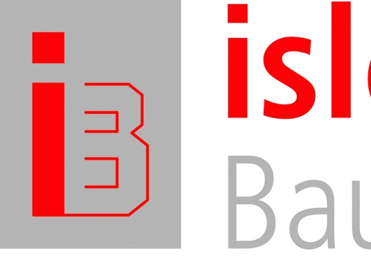 Isler Baulösungen GmbH Logo mit rot-grauer Schriftzug und stilisiertem IBLogo with red-grey lettering and stylised IBLogo avec inscription rouge et grise et IB stylisé