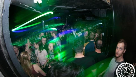 View of the crowd in the basement of the Roadhouse