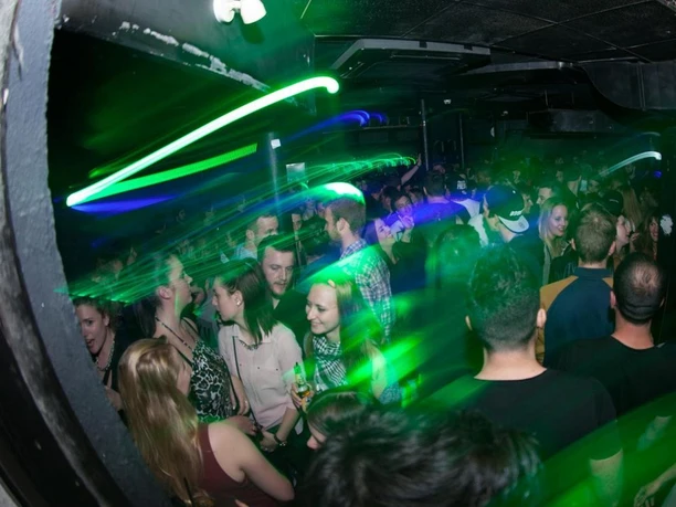 View of the crowd in the basement of the Roadhouse