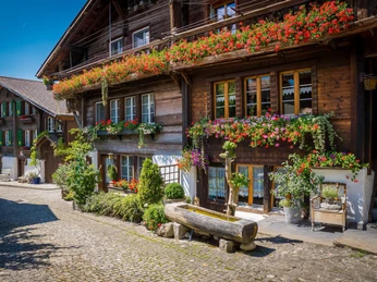 brienz-gefuehrter-dorfrundgang-chalet-sommer-blumen