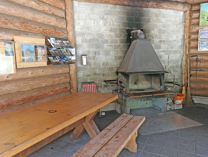 Large covered fireplace
