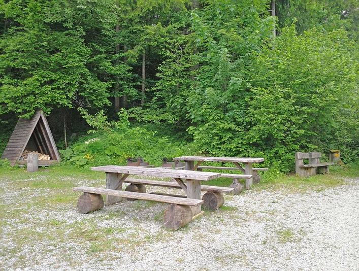 Fireplace with tables and benches