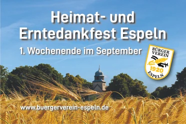Heimat- und Erntedankfest Espeln, 1. Wochenende im September, mit Kirche und goldenen Feldern.