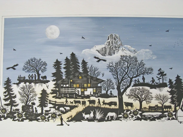 Découpage avec une ferme à l'arrière-plan du Stockhorn