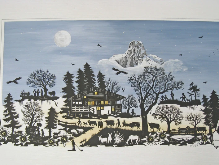 Silhouette with farm in the background the Stockhorn