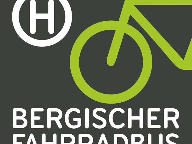 Markierungszeichen Radweg-Haltestelle Logo des Bergischen Fahrradbus mit einem stilisierten grünen Fahrrad und einem Bus-Haltestellensymbol.