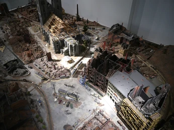 Detail des Großmodells von der Zerstörung Halberstadts am 8. April 1945, erbaut von Dieter Janietz