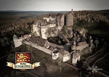 3D-Rekonstruktion der Burg Scharfels im Zustand um 1697