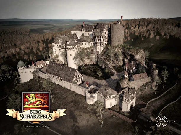 3D-Rekonstruktion der Burg Scharfels im Zustand um 1697