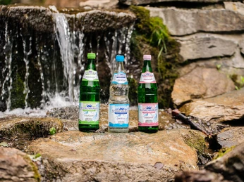 Blankenburger Wiesenquell Mineralwasser vor Wasserfall