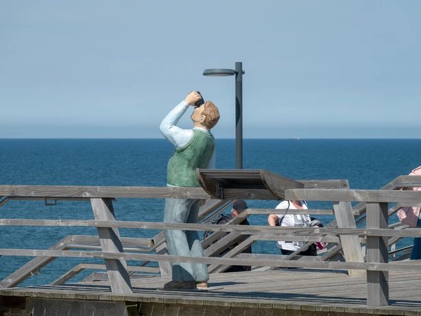 Mann mit Fernglas auf der Haupttreppe