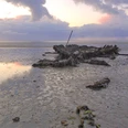 Das Schiffswrack ist nur bei Ebbe sichtbar