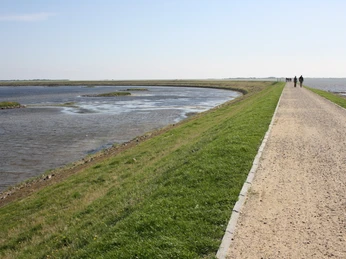 Der Fahrradweg auf dem Deich des Rantumbeckens