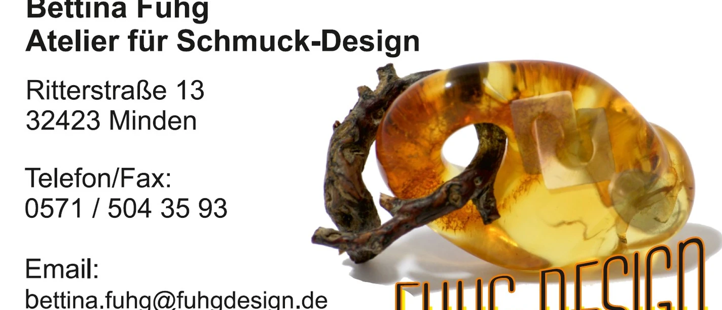 Das Bild zeigt die Visitenkarte von Frau Fugh. Rechts ist ein Stein abgebildet