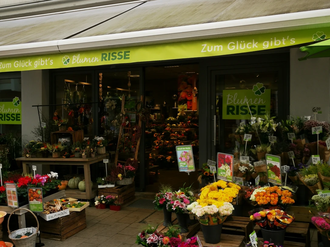 Blumen Risse.jpg Das Bild zeigt den Eingangsbereich des Geschäfts Blumen Risse