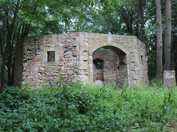 Mühlenruine Rehburg Naturumgebene Ruine einer alten Mühle mit moosbewachsenen Steinen und einem offenen Bogendurchgang.