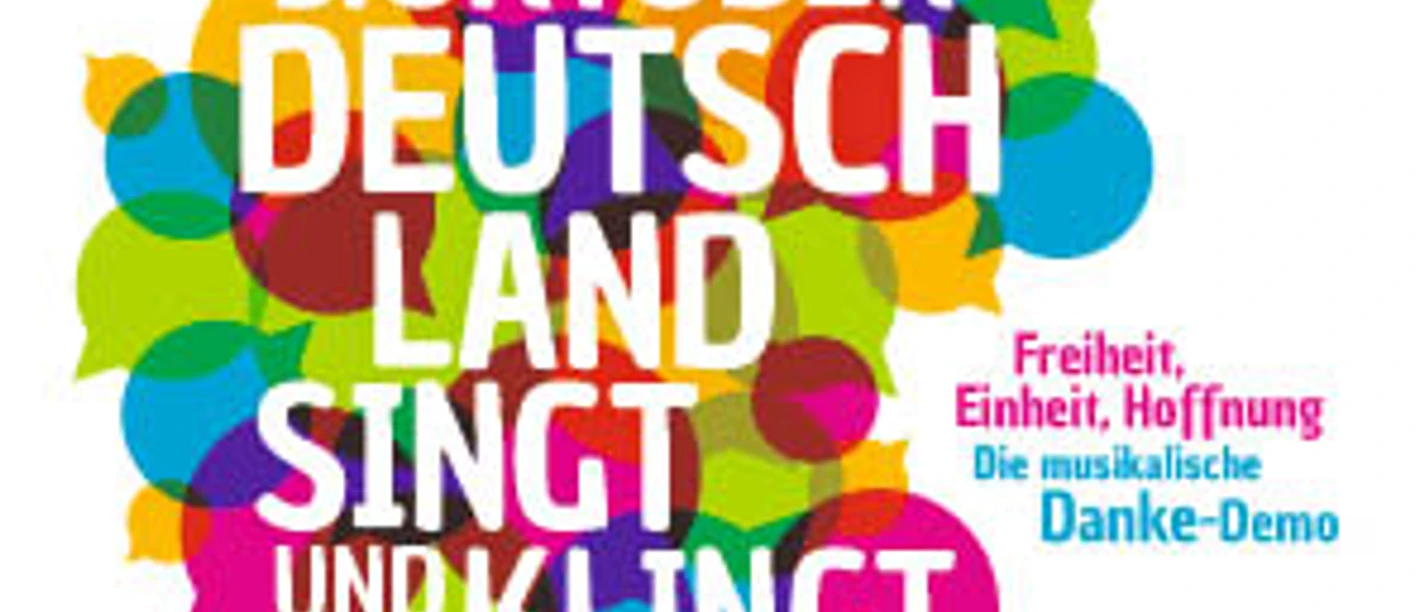 3. Oktober - Deutschland singt und klingt Textgrafik mit bunten Sprechblasen und Slogan: "3. Oktober - Deutschland singt und klingt".