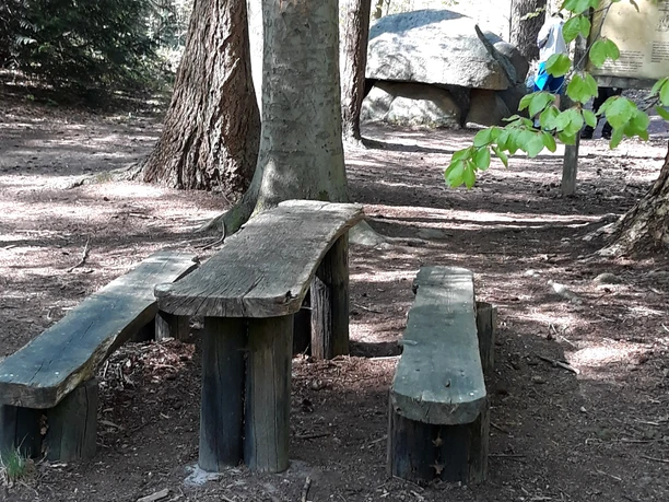 Eine Sitzgruppe am Großsteingrab Steinfeld