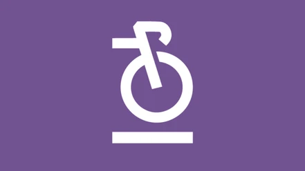 Radfahren im Kulturland Teufelsmoor Weißes Fahrradpiktogramm auf violettem Hintergrund als Symbol fürs Radfahren im Teufelsmoor.