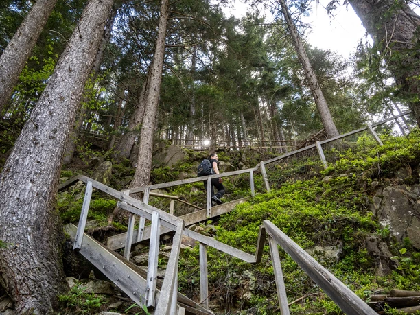 Treppe hinauf in Richtung Flüelirast