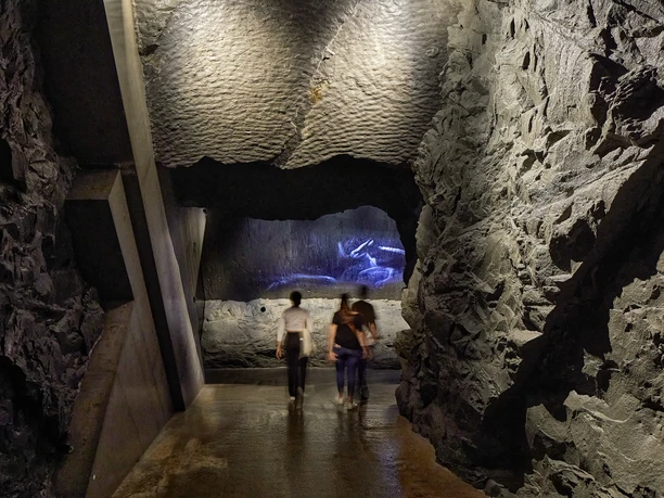 rocher_projection_rocher_avec_visiteur Jardin des Glaciers
