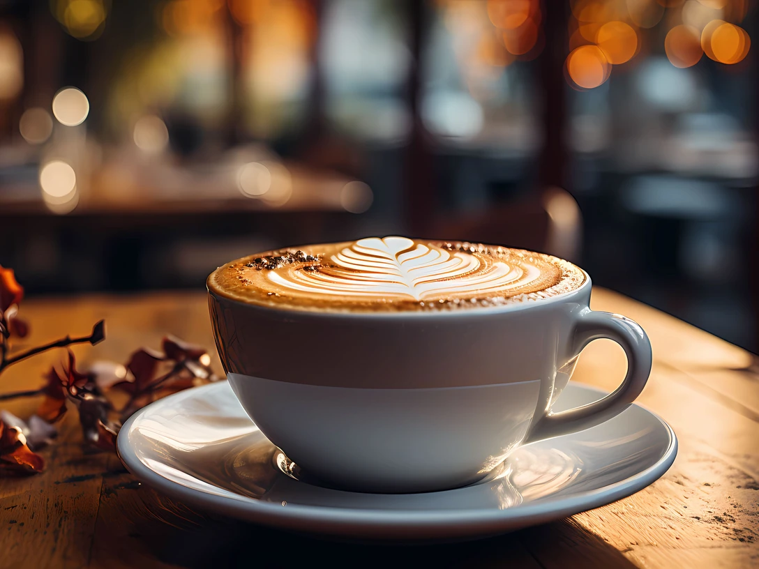 foto einer tasse kaffee auf einem tischhintergrund