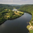 Radtour Eifel-Höhen-Route: Blick auf Einruhr und den Obersee