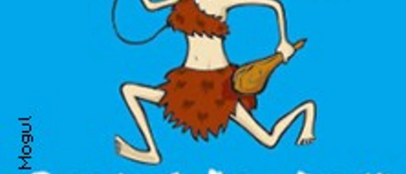 Eine humorvolle Illustration einer Frau in steinzeitlichem Outfit mit Keule und Föhn.