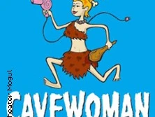 Eine humorvolle Illustration einer Frau in steinzeitlichem Outfit mit Keule und Föhn.