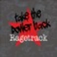 Graffiti-Schriftzug auf grauer Wand mit rotem Kreuz und Text "take the power back Rageback".