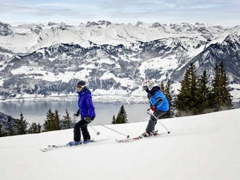Skiing Skifahrer auf der RigiSkiers on the RigiSkieurs sur le Rigi