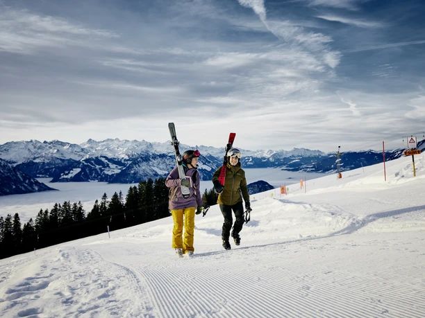 Skifahren Skifahrer auf der Rigi