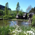 Hexenhäuschen im Naturerlebnispark Lerbach Naturteich mit Hexenhäuschen im Hintergrund