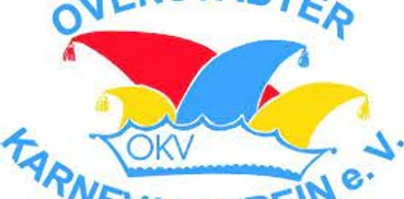 OKV 2.jpg Logo des Ovenstädter Karnevalvereins mit bunten Narrenhüten und der Aufschrift "OKV".