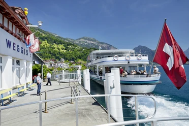 Bateau à moteur à Weggis Bateau à moteur à l'embarcadère de Weggis