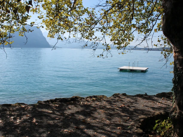 Brougierpark Aire de baignade Blick aufs Floss beim Brougierpark
