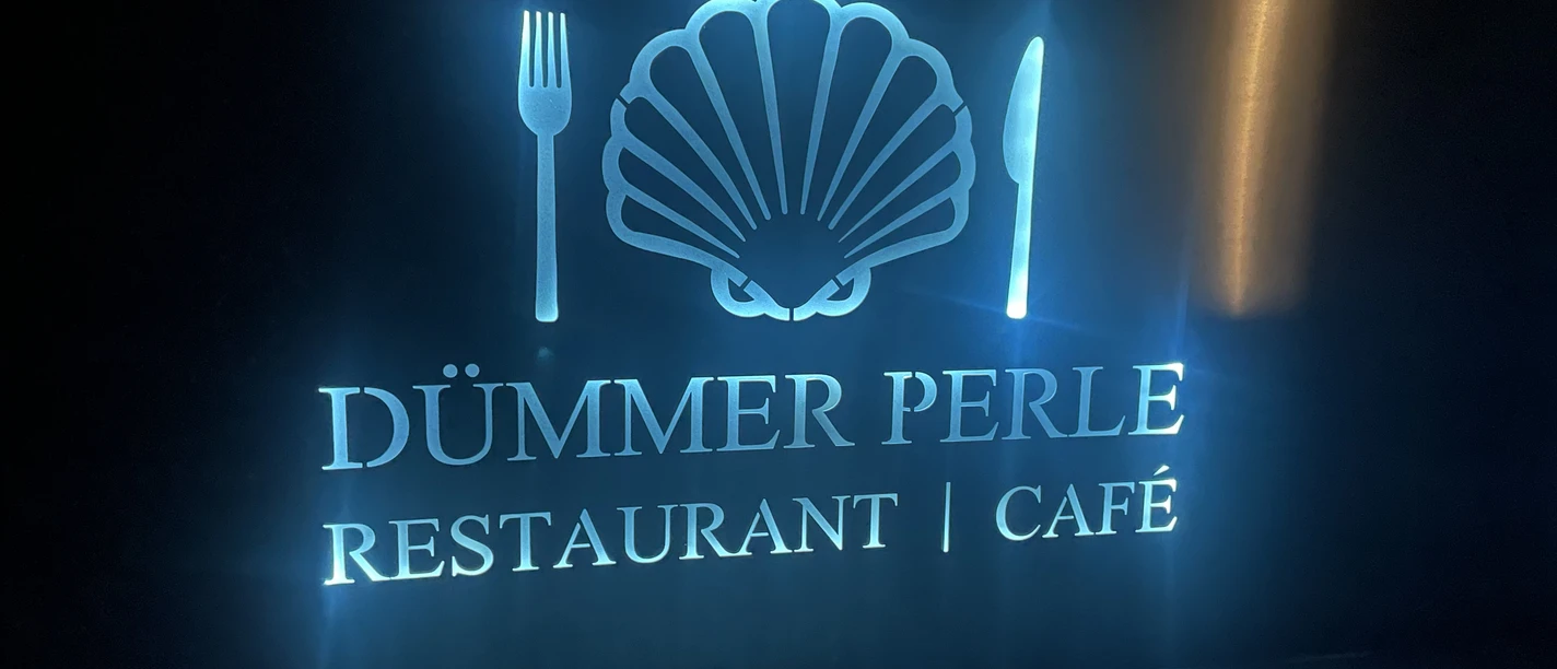 Dümmer Perle beleuchtetes Logo Theke