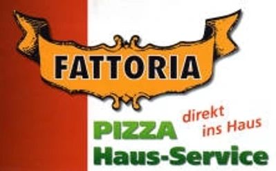 huellhorst-pizzeria-fattoria.jpg Logo der Pizzeria Fattoria, rot-weißes Design mit schwarzer Schrift und Hinweis auf Hausservice.