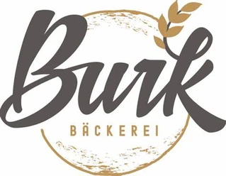 Bäckerei Burk Farchant Logo der Bäckerei mit Aufschrift Burk, Bäckerei, im Hintergrund die Siluette eines Brotleibes und einer Ähre