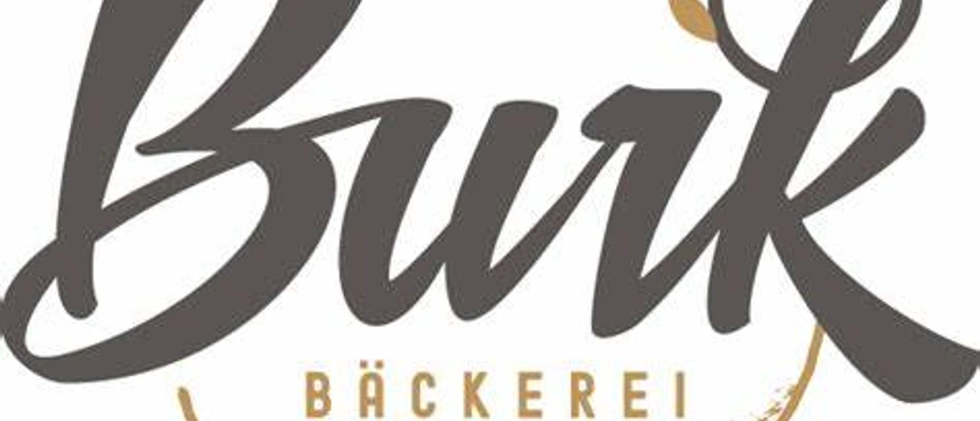 Bäckerei Burk Farchant Logo der Bäckerei mit Aufschrift Burk, Bäckerei, im Hintergrund die Siluette eines Brotleibes und einer Ähre