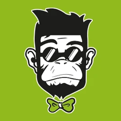 Icon_Affe_App.jpg Ein schwarz-weißes Affen-Icon mit Sonnenbrille und grüner Fliege auf grünem Hintergrund.