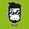 Icon_Affe_App.jpg Ein schwarz-weißes Affen-Icon mit Sonnenbrille und grüner Fliege auf grünem Hintergrund.
