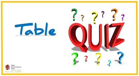 Bunte, dreidimensionale Buchstaben und Fragezeichen formen das Wort "Quiz" in lebendigen Farben.
