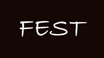 Fest.jpg Weißer Schriftzug "FEST" auf schwarzem Hintergrund, visueller Fokus auf das Wort.