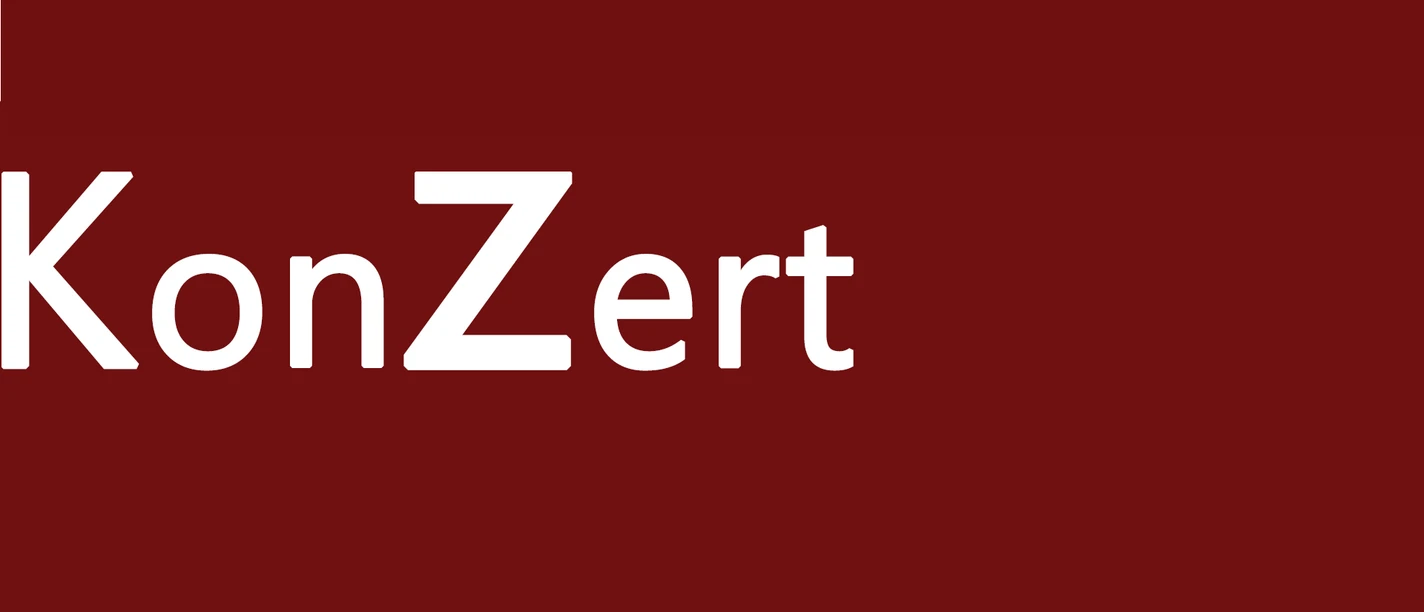 Konzert.jpg Roter Hintergrund mit großem weißen Text "KonZert", wobei das "Z" hervorgehoben ist.