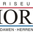 Horl Logo Logo von Friseur Horl mit stilvoller Schrift für Damen und Herren, eingerahmt von roten und blauen Linien.