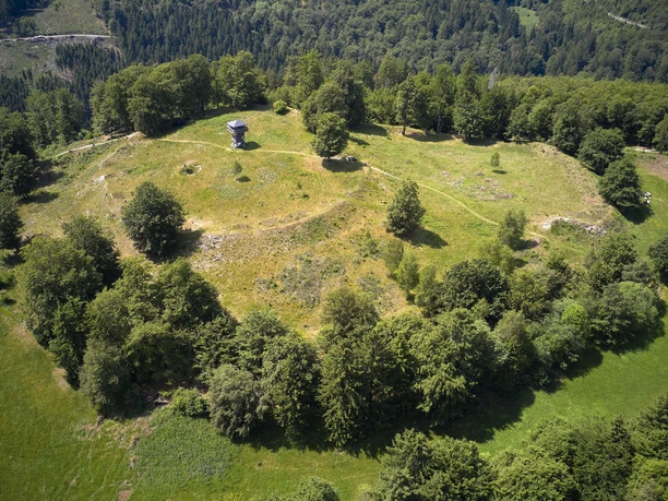 Luftaufnahme der Schwalenburg mit den Wallringen