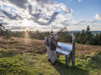 Wanderer an der Infotafel auf dem Kahlen Pön