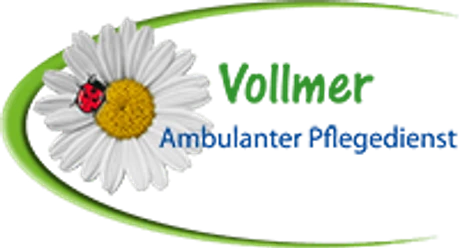 Vollmer Ambulanter Pflegedienst Farchant links neben dem Schriftzug Vollmer befindet sich eine Margarite mit Marienkäfer
